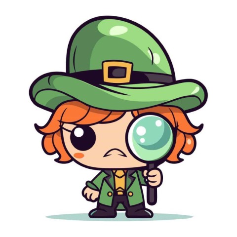 Leprechaun with Magnifying Glass Cartoon Vector Illustration
