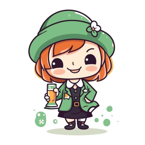 Illustration of a Cute Little Girl Wearing Leprechaun Costume Ho