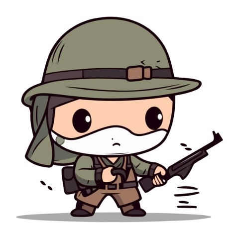 Soldier Cute Army Boy Cartoon Character Vector Illustration