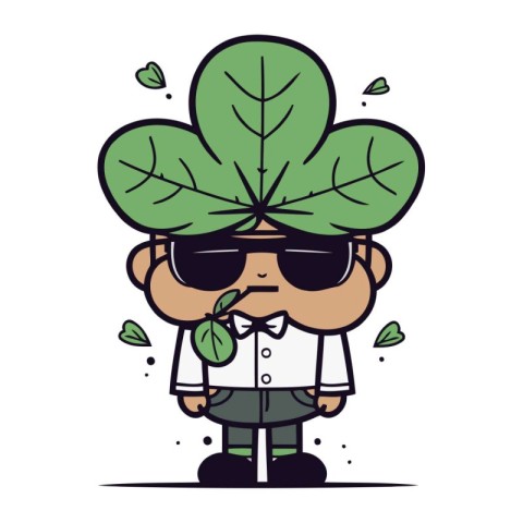 Cartoon Man with Clover Leaf Wearing Sunglasses Vector Illustr