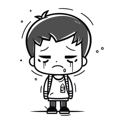 Angry cartoon boy Black and White Vector Illustration