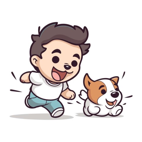 Cute boy running with his dog Vector Character cartoon illustr