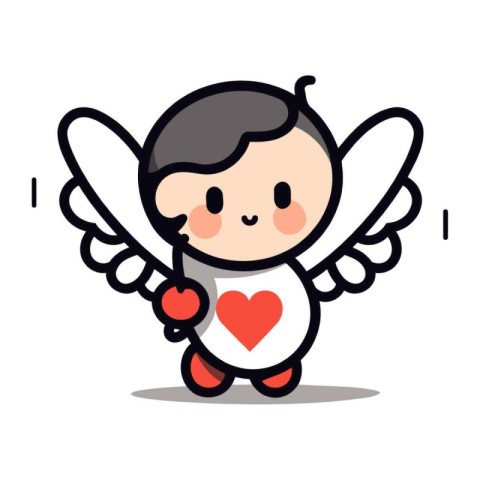 Cute Cupid with Wings Valentines Day Cartoon Vector Character