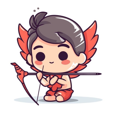 Cupid with Bow and Arrow Cute Cartoon Vector Illustration