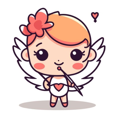 Cupid Angel Cute Cartoon Valentines Day Vector Illustration