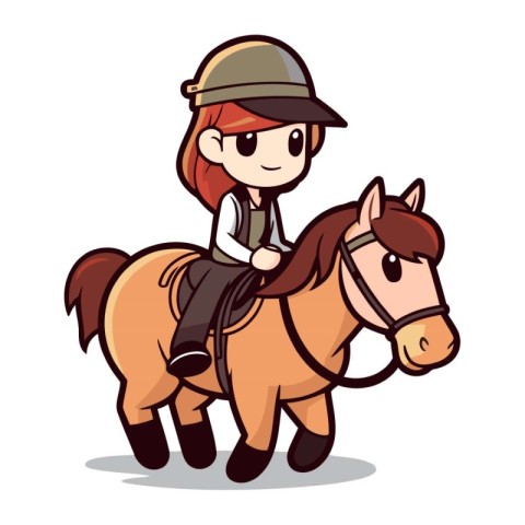 Girl Riding Horse Cartoon Vector Character Illustration