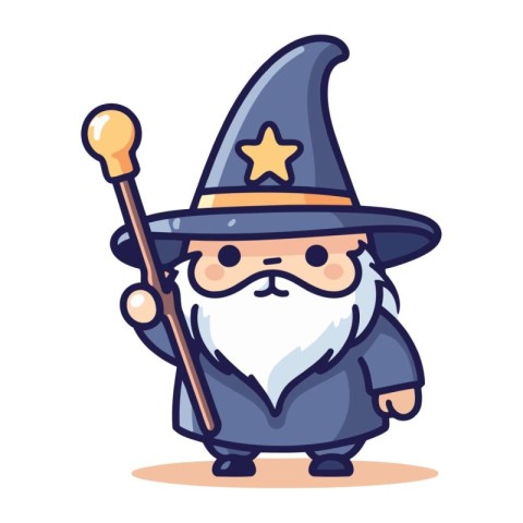 Wizard Character Cute Cartoon Wizard Vector Illustration