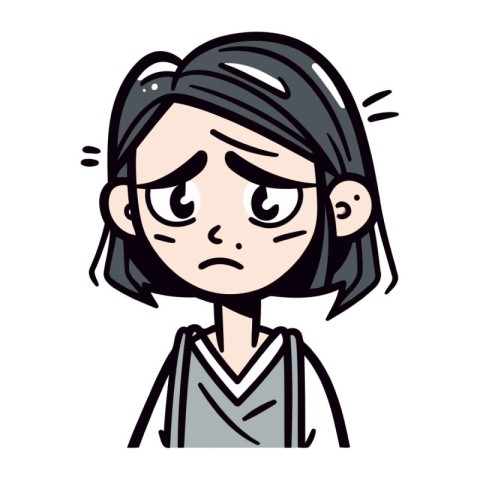 Frowning Girl Cartoon Vector Illustration
