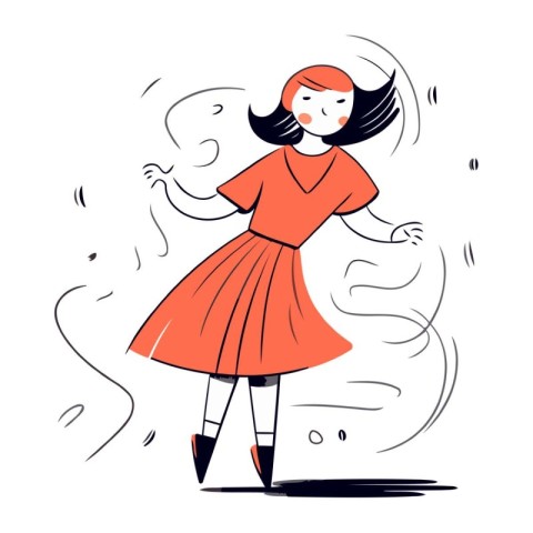 Vector illustration of a girl in a red dress. Cartoon style.