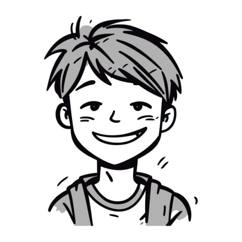 Smiling boy black and white vector illustration in cartoon com