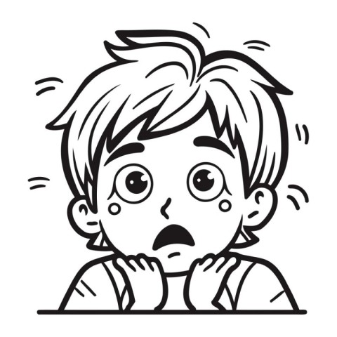 Angry Boy Black and White Cartoon Illustration of a Kid Suffer