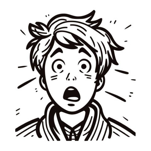 surprised boy black and white vector illustration in outline s