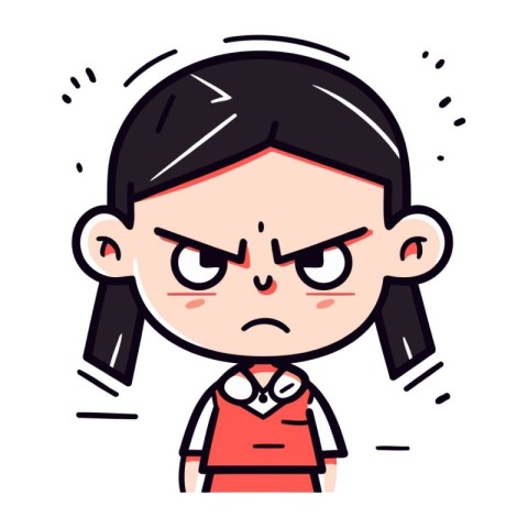 Angry Girl Face Expression Cute Cartoon Girl Vector Illustrati