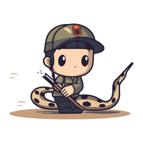 Soldier with snake Cute Cartoon Army Vector Character Illustra