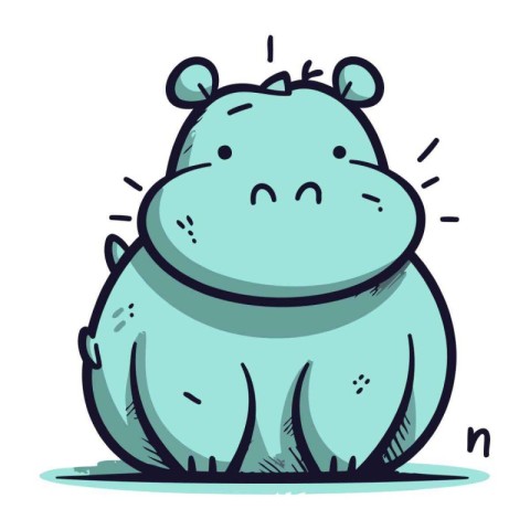 Cute cartoon hippopotamus on white background. Vector illustrati