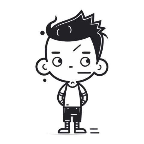 Cute little boy with angry facial expression. Black and white ve