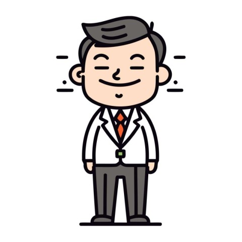Businessman Smiling Vector Thin Line Icon Cartoon Character Il