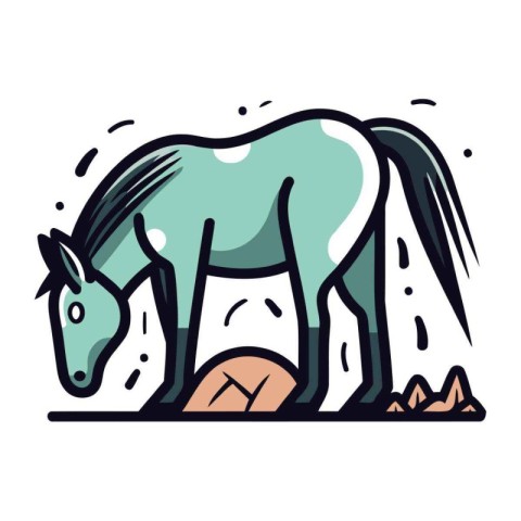 Horse in the field. Vector illustration in a flat style.