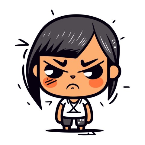 Angry Girl Cartoon Vector Illustration. Isolated on White Back