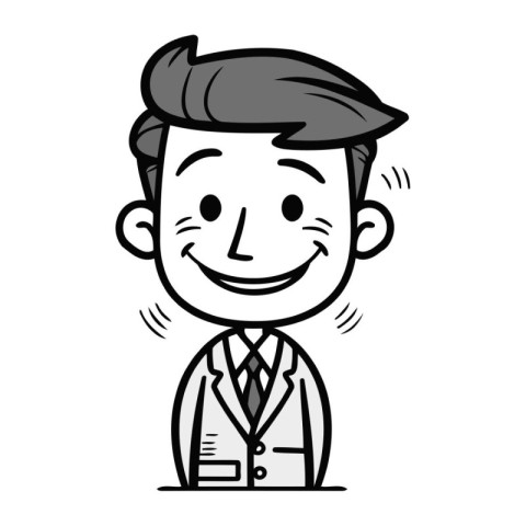 Businessman Smiling Black and White Cartoon Stick Figure Illus