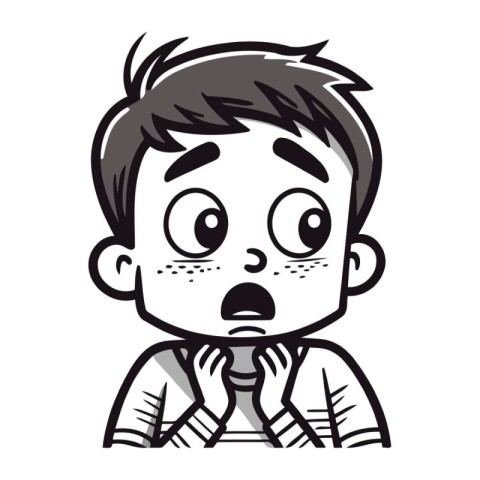 Surprised Boy Black and White Cartoon Illustration. Vector