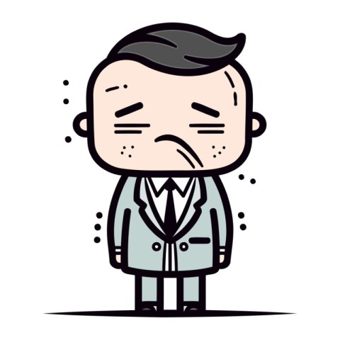 Sad Cartoon Businessman Face Retro Vector Illustration