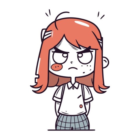 Angry Cartoon Girl Schoolgirl Vector Illustration