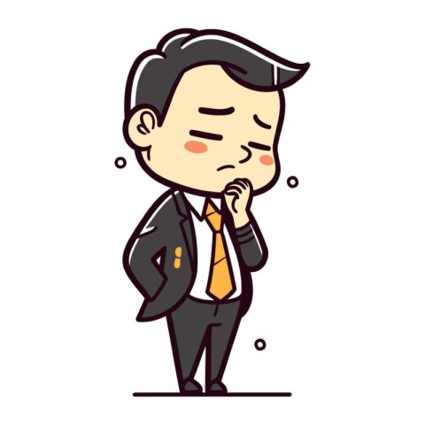 Businessman thinking with hand on chin Vector Cartoon Illustra
