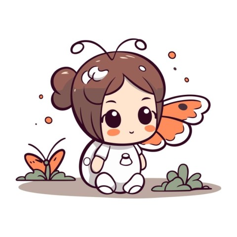 Cute Butterfly Girl Cartoon Vector Illustration
