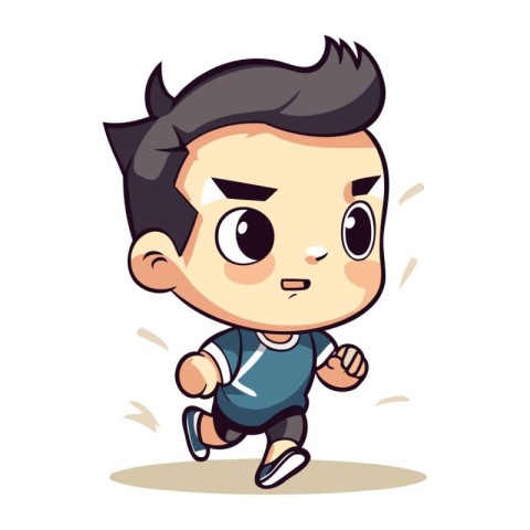Angry Little Boy Running Vector Cartoon Illustration