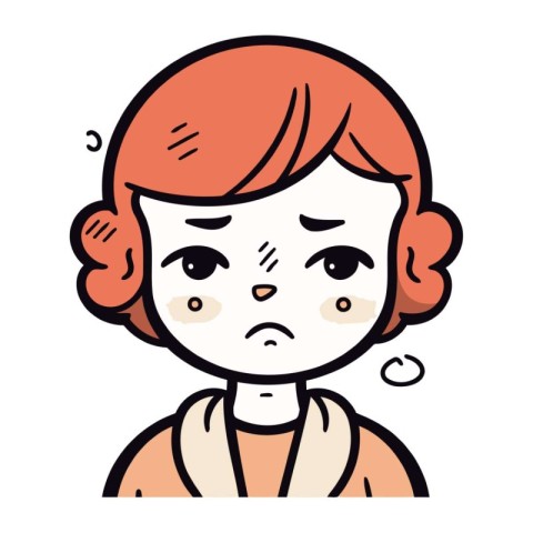 Crying Girl Face Cartoon Vector Illustration