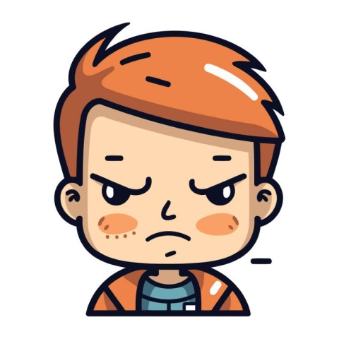 Sad Face Cartoon Vector Illustration of Cute Little Boy Charac
