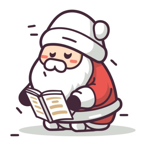 Santa Claus Reading a Book Cartoon Vector Illustration
