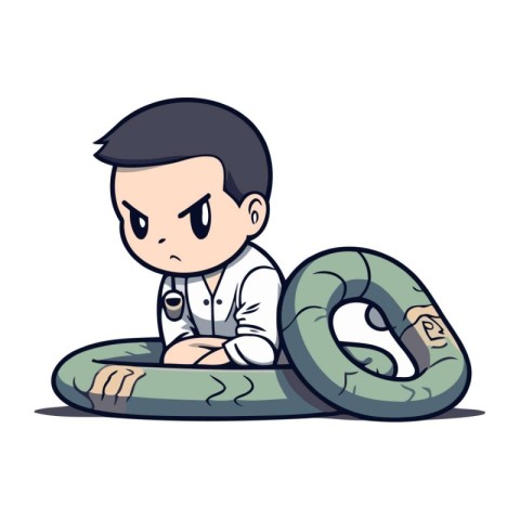 Man with inflatable mattress Vector Cartoon Illustration