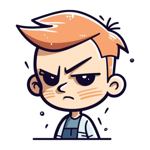 Angry Boy Cartoon Vector Illustration. Sticker. Label