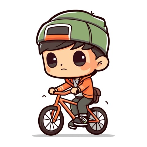 Boy Riding Bicycle Cute Cartoon Vector Illustration