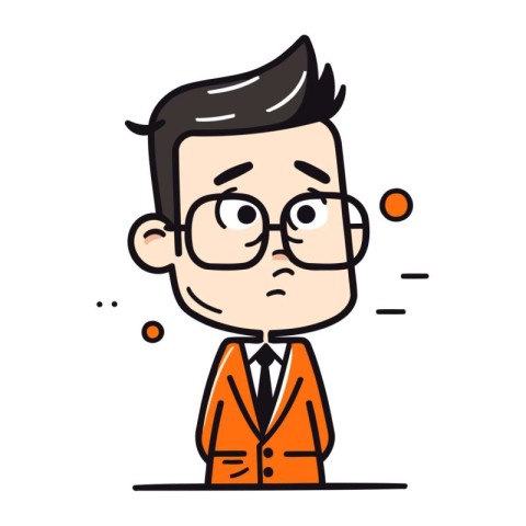 Thinking man with glasses and orange suit Vector Cartoon Illus