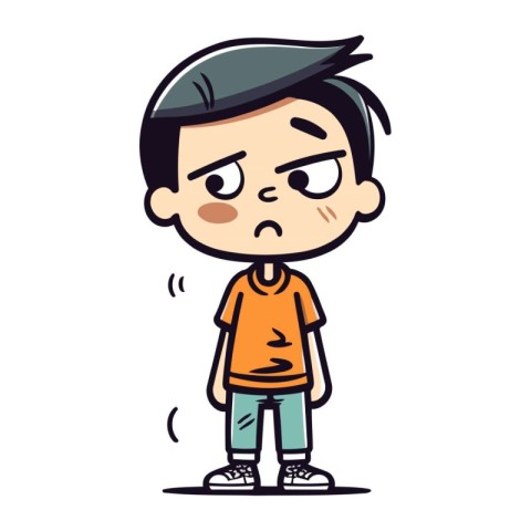 Sad Little Boy Retro Cartoon Vector Illustration