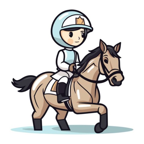 Horse race jockey riding a horse. Vector illustration.