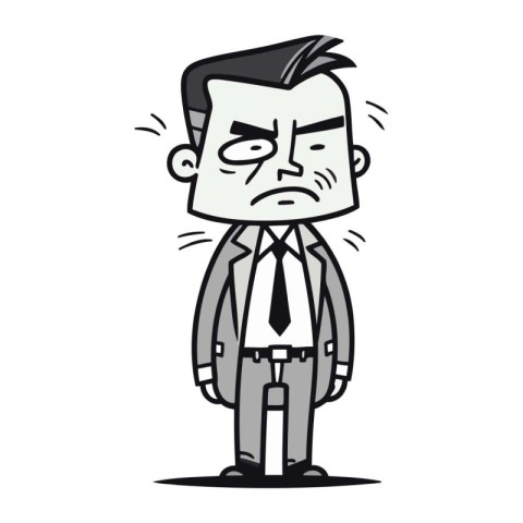 Angry Cartoon Businessman Black and White Vector Stick Figure