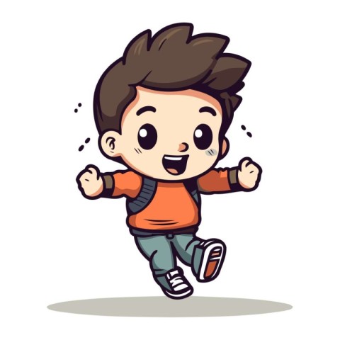 Happy Kid Running Colorful Cartoon Vector Illustration