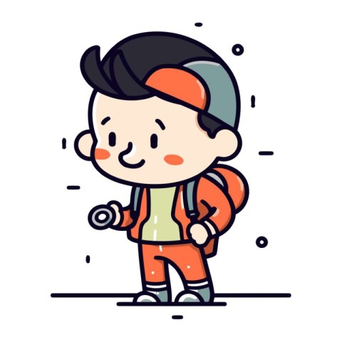 Cute boy with backpack. Vector illustration in flat cartoon styl