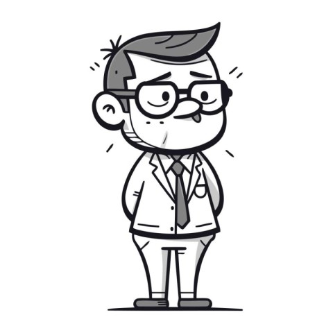 Doctor Cartoon Character Black and White Vector Illustration