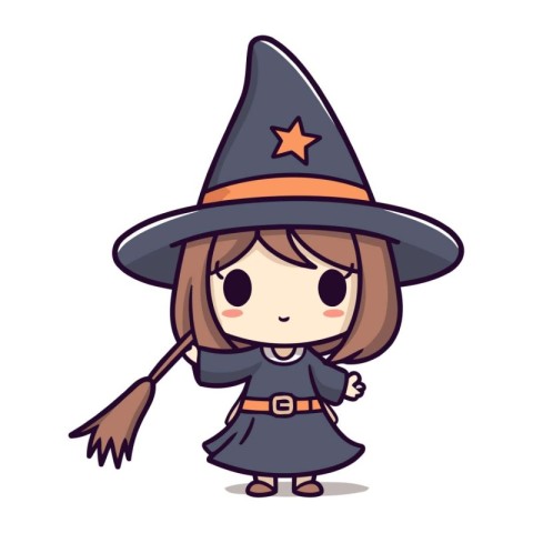 Witch Costume Cute Cartoon Witch Girl Vector Illustration.
