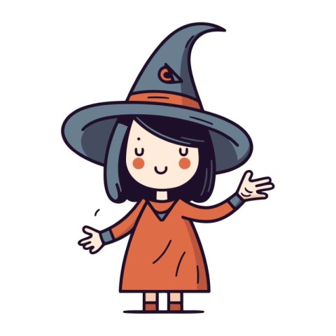 Cute Cartoon Girl Wearing Witch Costume Halloween Vector Illust
