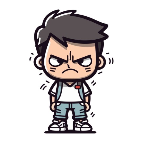 Angry Schoolboy Cartoon Vector Illustration