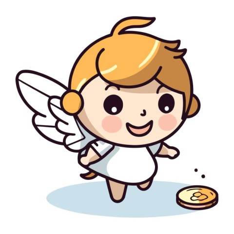 Cute cupid with coin. Vector illustration in cartoon style.
