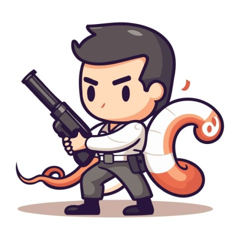 Man with Gun Cute Cartoon Mascot Character Illustration