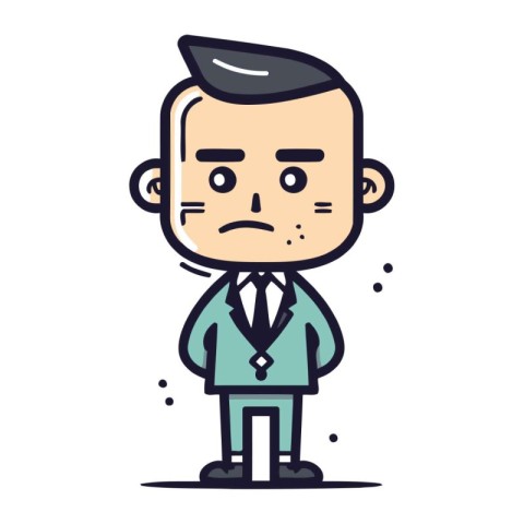 Sad Businessman Cartoon Vector Illustration. Editable Stroke