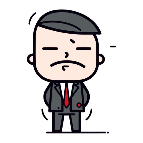 Sad Businessman Cartoon Vector Illustration. Line Art Style De